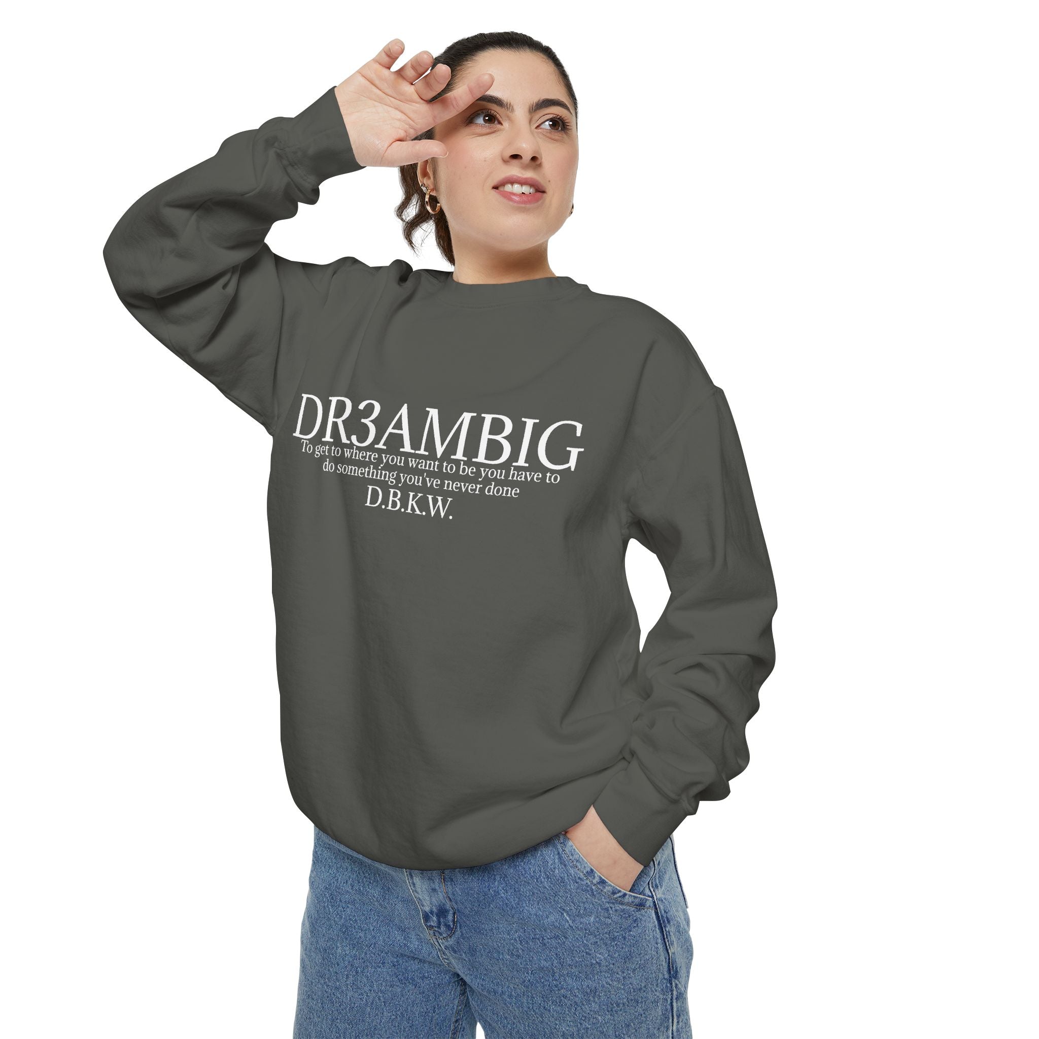 Dream Big Sweatshirt — 'DR3AMBIG' Motivational Garment-Dyed Crewneck