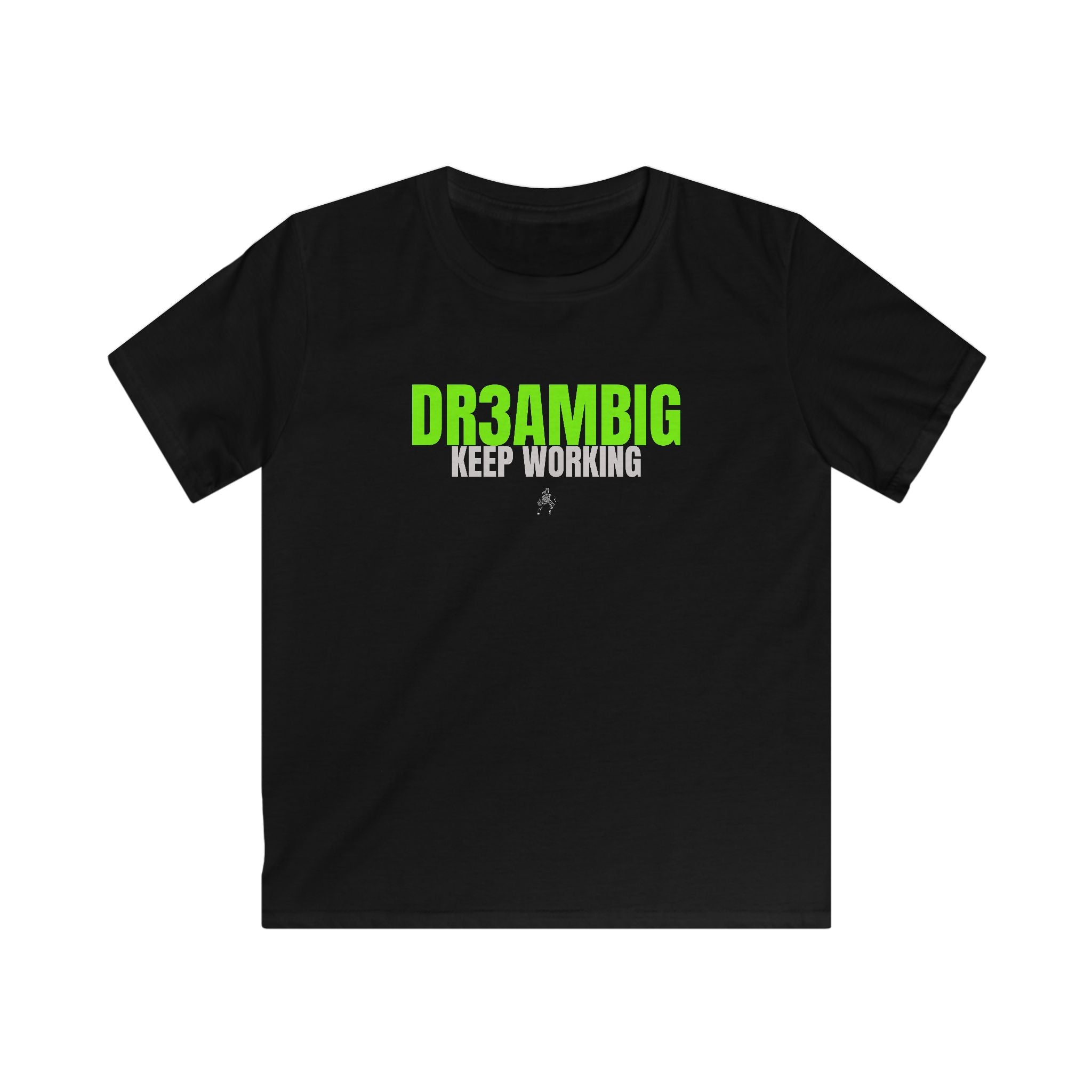 Kids Tee — "DR3AMBIG Keep Working" Neon Green Motivational Shirt