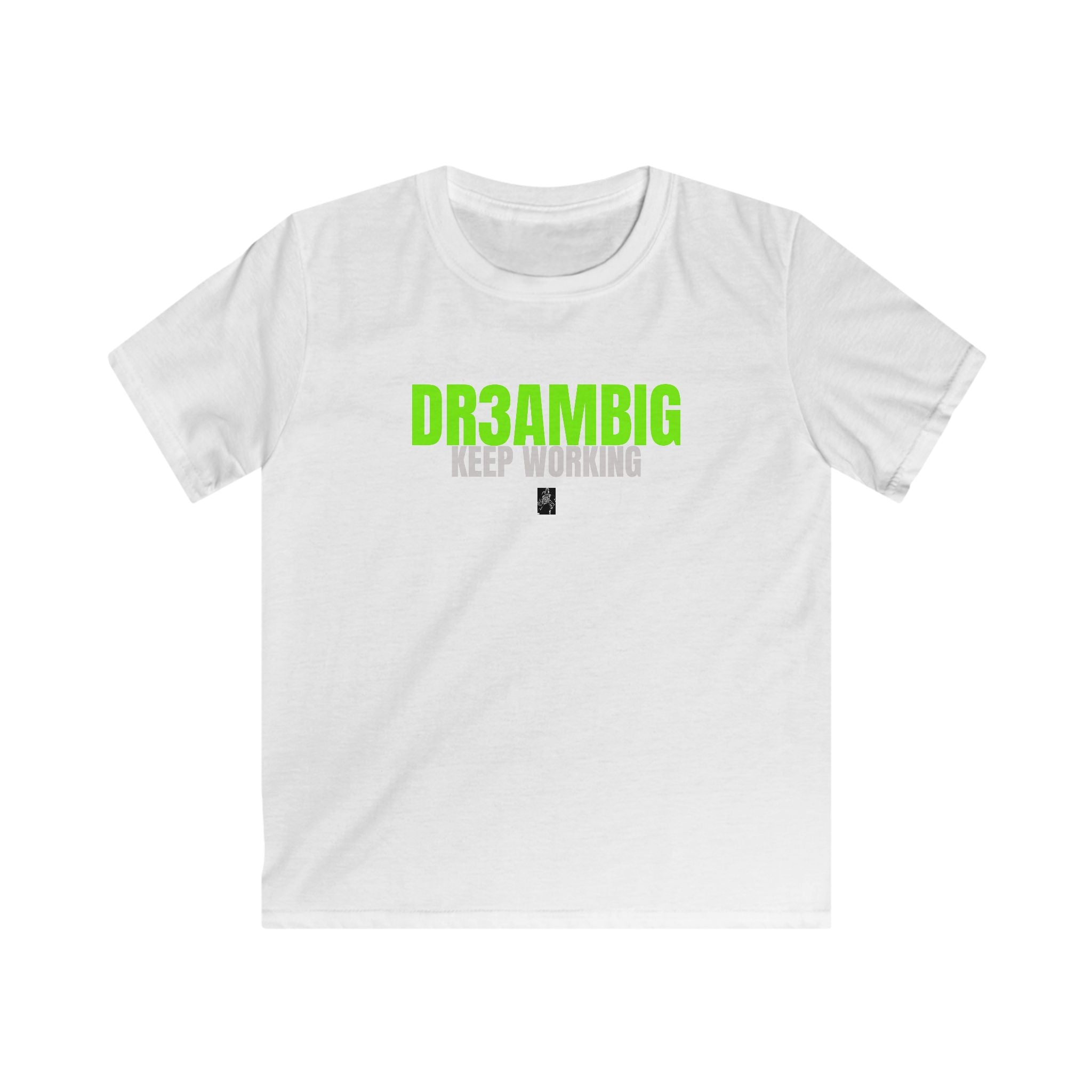 Kids Tee — "DR3AMBIG Keep Working" Neon Green Motivational Shirt